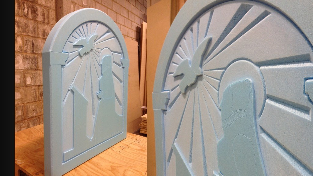 Gravestone machined and 3D carved in PVC foam